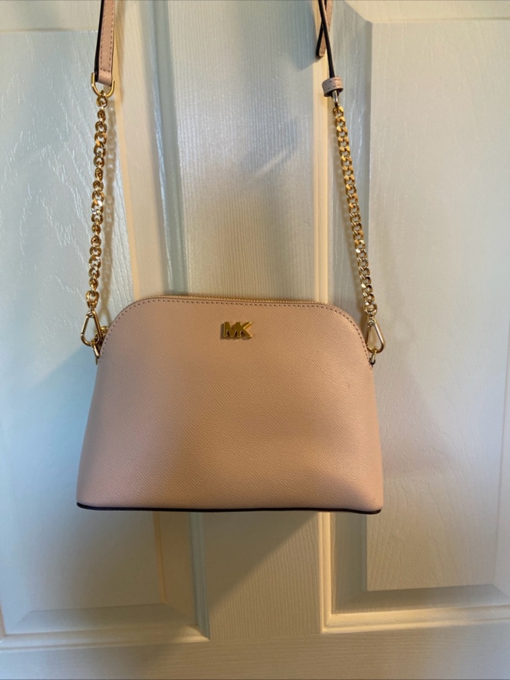 Michael Kors Pale Pink Saffiano Crossbody with Gold Chain
